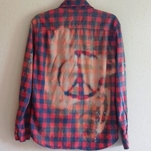 American Eagle customized bleached-out peace sign flannel shirt